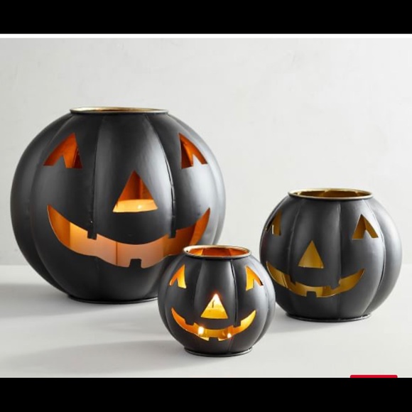 (1) 12” HALLOWEEN JACK O' LANTERN CANDLE HOLDER BLACK NEW - Picture 2 of 3